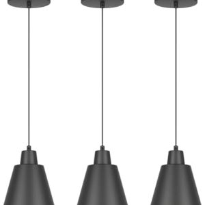 Industrial Pendant Lights, Black Pendant Light Fixtures, Vintage Kitchen Island Light with Black Metal Shade, Farmhouse Pendant Lights for Dinning Table Bedroom Bar - Black, 3 Packs