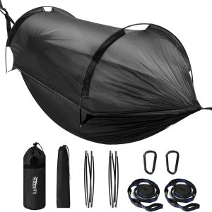 Lulladle Ultralight 2 Person Camping Hammock Mesh House Type Hammock Portable Travel Hanging Hammock 600lbs Durable Parachute Nylon Easy Setup and Pack for Backpacking Hiking Backyard