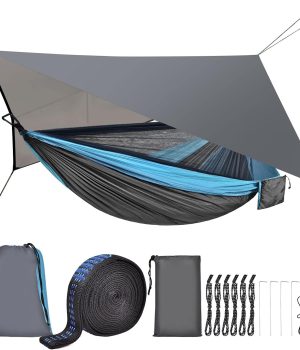 Camping Hammock with Mosquito Net Rain Fly Heavy Duty Tree Strap Nylon Parachute Single Double Hammock Tent Waterproof Rainfly Set for Camping Backpacking Backyard Patio Hiking Travel Outdoor