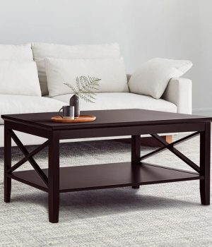 ChooChoo Oxford Coffee Table with Thicker Legs, Espresso Wood Coffee Table with Storage for Living Room 40 inches